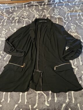 Ivanka Trump Black Open-Front Jacket with Gold Zipper Pockets